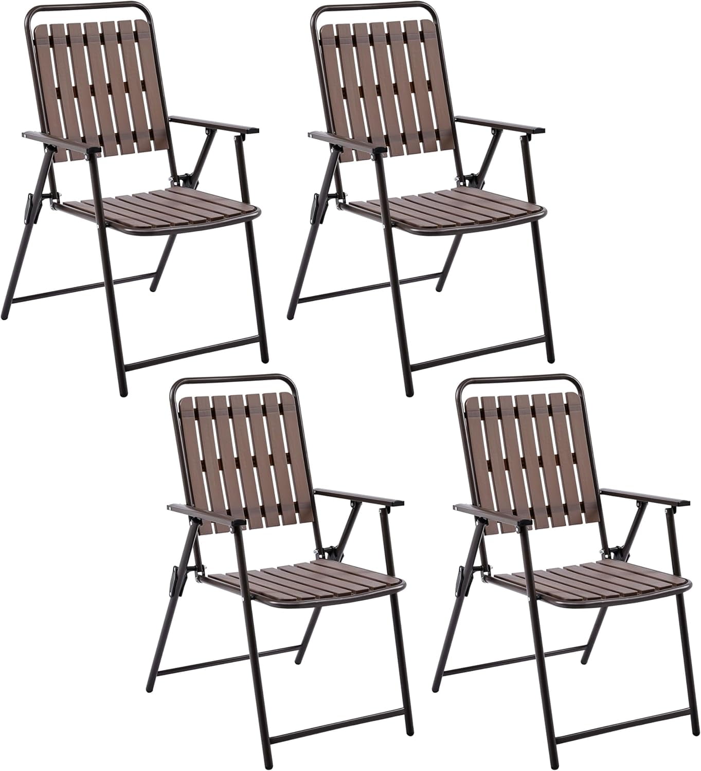 Folding Patio Chair Set of 4, Outdoor Dining Chair with Armrests ...