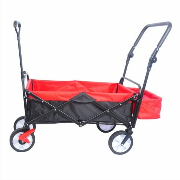 Folding Wagon, Heavy Duty Outdoor Utility Wagon with Collapsible, Black+Red, Portable Hand Cart