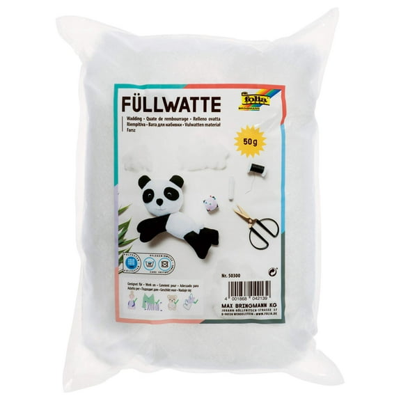 folia 50300 Filling Cotton White, Approx. 50 g, Wadding Made from 100% Polyester, Washable up t