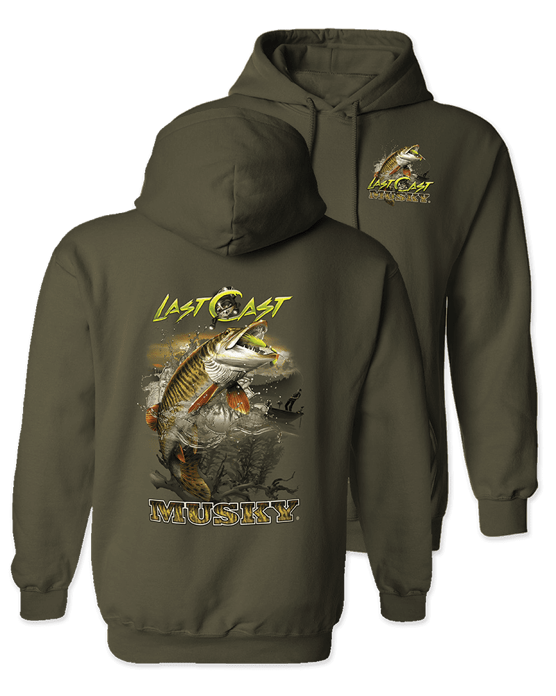 FOLLOW THE ACTION Musky Last Cast Fishing Hooded Sweatshirt X