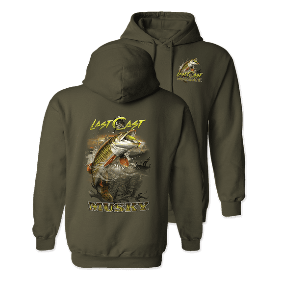 follow the action musky "last cast" fishing hooded sweatshirt (x-large)