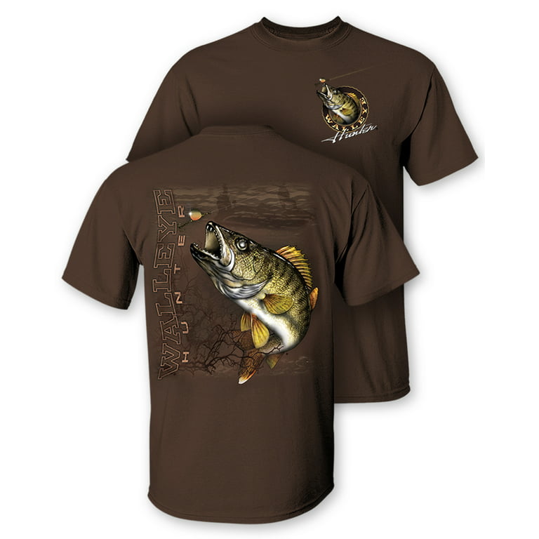 follow the action walleye hunter two-sided short sleeve fishing t-shirt  (medium)