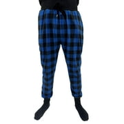 #followMe Men's Microfleece Buffalo Plaid Pajama Pants with Pockets: Comfortable Joggers (Blue and Black Buffalo Plaid Jogger, Small)