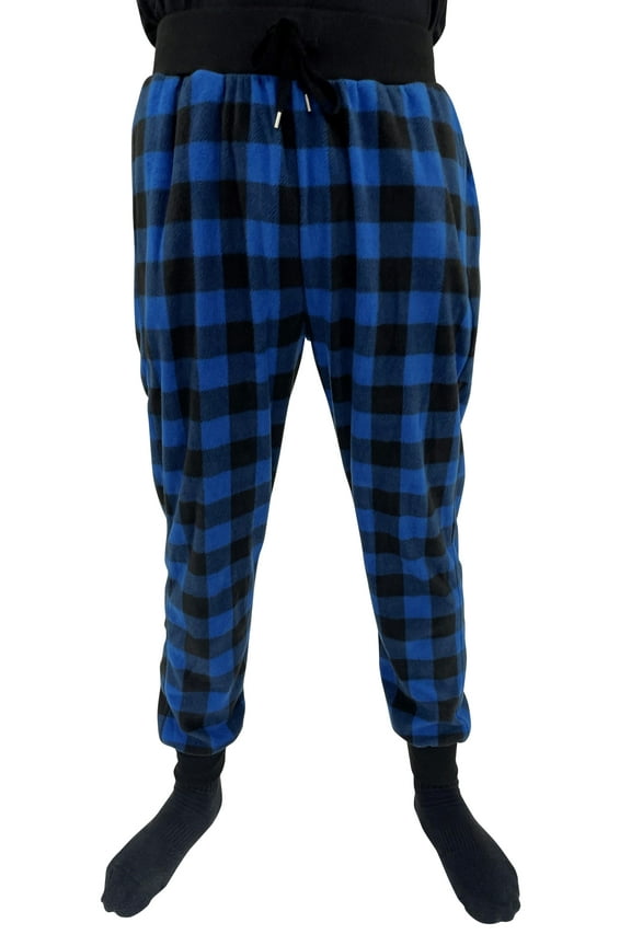 #followMe Men's Microfleece Buffalo Plaid Pajama Pants with Pockets: Comfortable Joggers (Blue and Black Buffalo Plaid Jogger, Small)