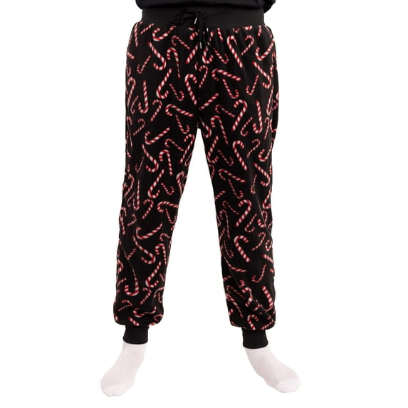 #followMe Men's Microfleece Buffalo Plaid Pajama Pants with Pockets: Comfortable Joggers (Candy Cane Jogger, Medium)
