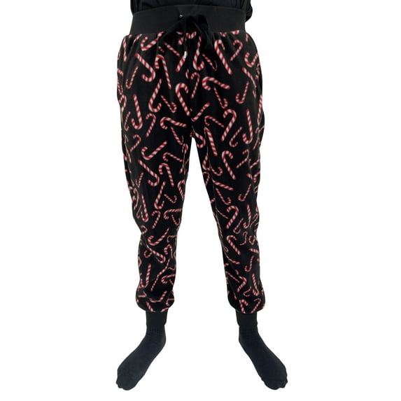#followMe Men's Microfleece Buffalo Plaid Pajama Pants with Pockets: Comfortable Joggers (Candy Cane Jogger, Small)