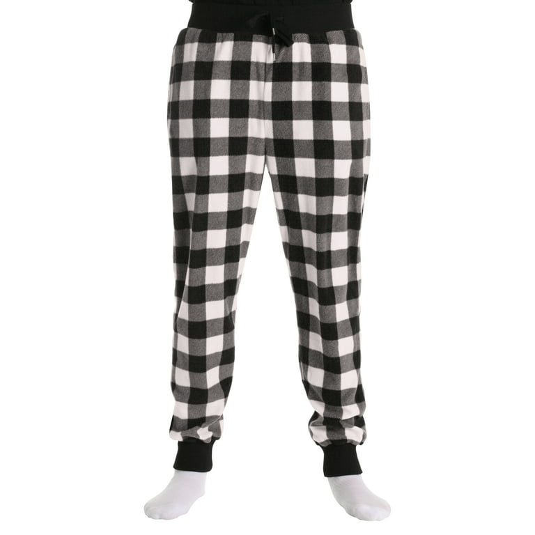 followMe Men's Microfleece Buffalo Plaid Pajama Pants with Pockets:  Comfortable Joggers (White and Black Buffalo Plaid Jogger, Medium) 