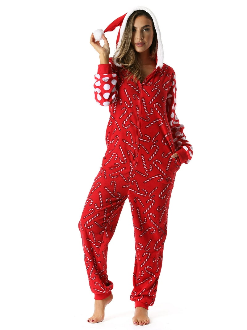 Followme Adult Christmas Onesie for Women, Candy Cane Santa Design