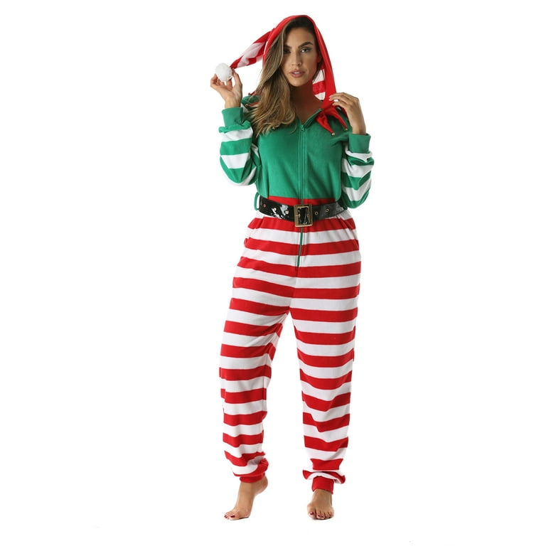 followme Adult Christmas Onesie for Women Jumpsuit One Piece Pajamas Elf Small