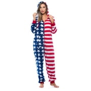 #followme American Flag Adult Onesie Pajamas (Women's Flag - Red, Medium)
