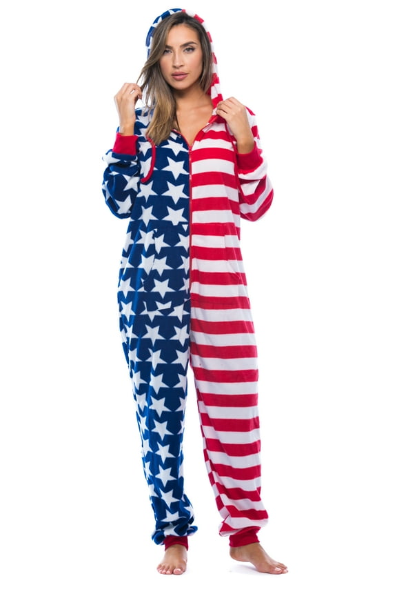 #followme American Flag Adult Onesie Pajamas (Women's Flag - Red, XX-Large)