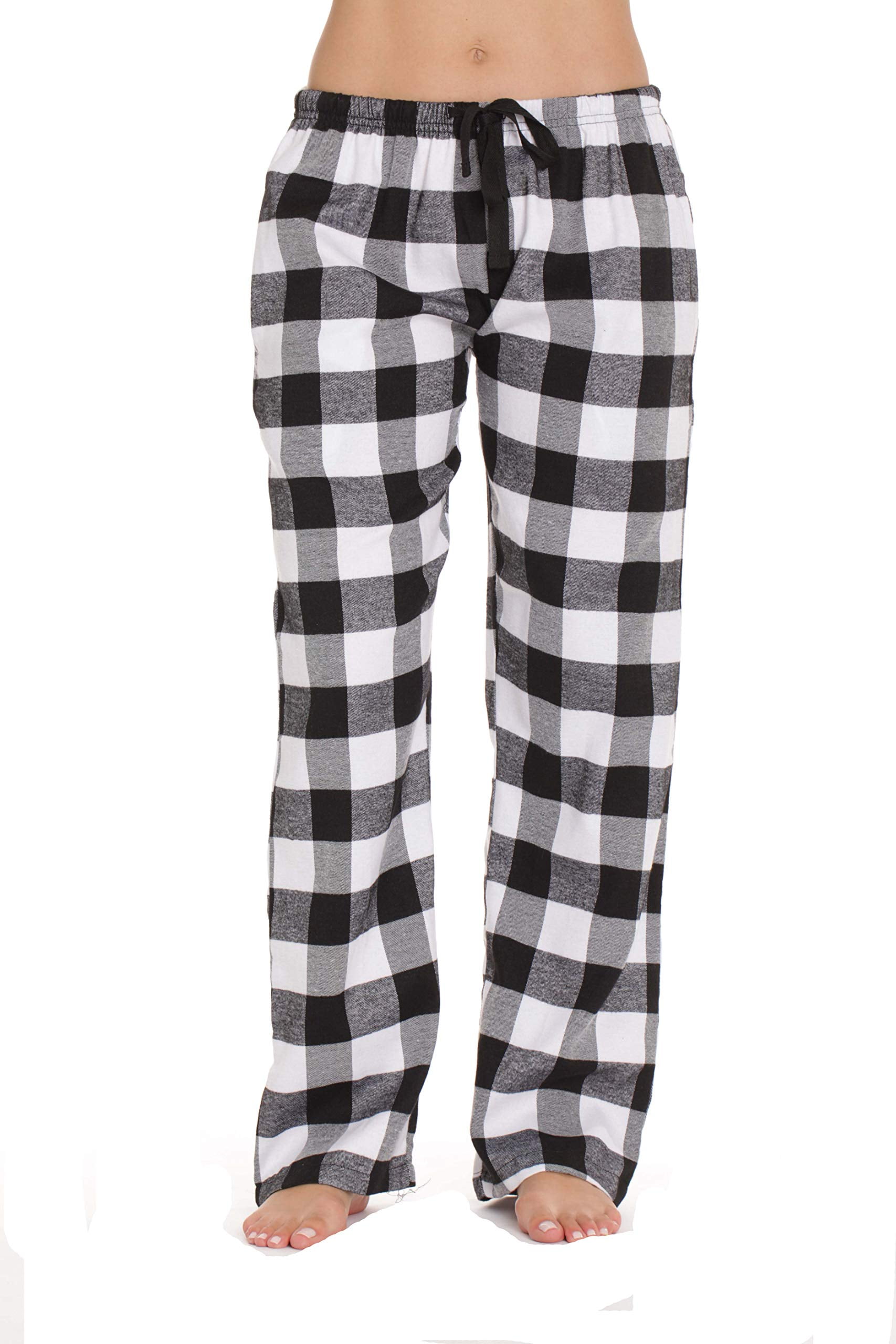 #followme Buffalo Plaid Flannel Pajama Pants for Women with Pockets (White  - Buffalo Plaid, Large)