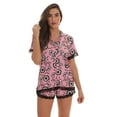 thumbnail image 1 of #FollowMe Womens Button-Down Pajama Shorts Set with Notch Collar  Chic & Comfy Loungewear (Pink - Floral Grande, Small), 1 of 4