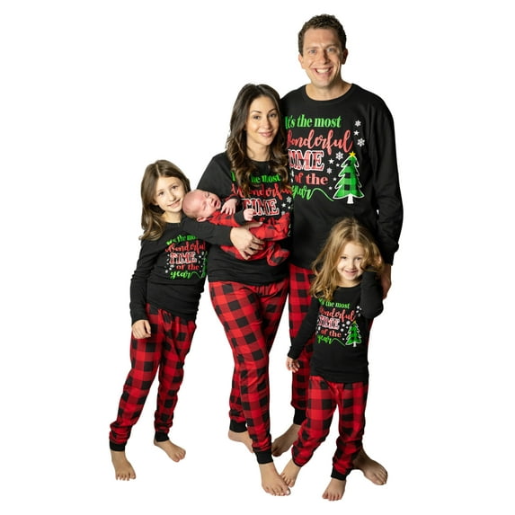#followme Family Pajamas Cotton Kids Pajama Set 34543-14-16 (14-16, Red Black - Wonderful Time of Year)