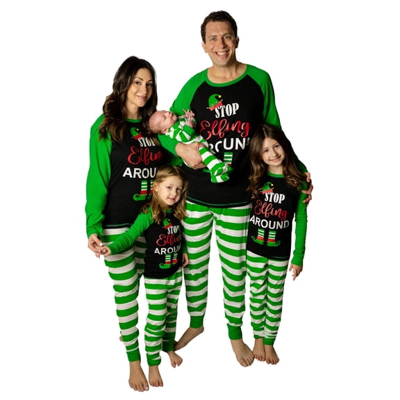 #followme Family Pajamas Cotton Womens Pajama Set 7012-M (Green - Elfing Around, Mens Large)