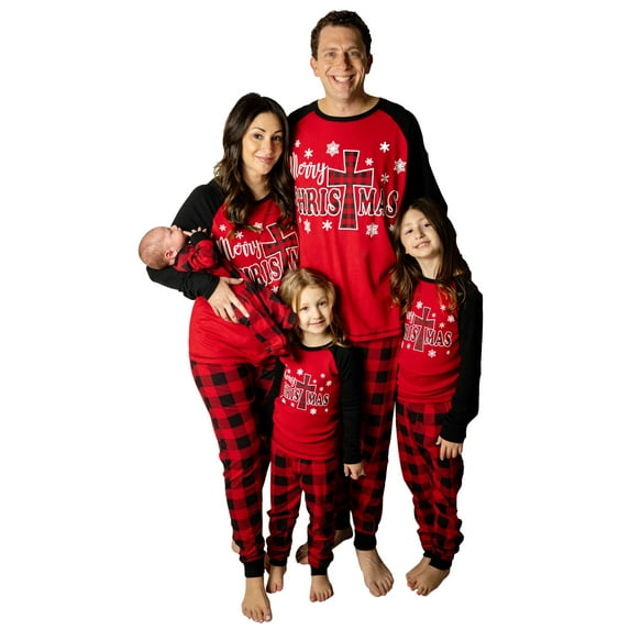 #followme Family Pajamas Cotton Womens Pajama Set 7012-M (Red Black - Merry Xmas, Womens Large)