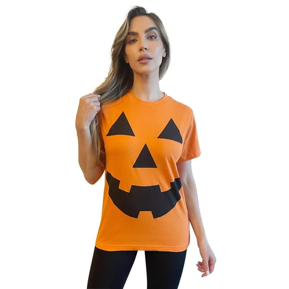 #followme Halloween T-Shirt for Women Skeleton & Pumpkin (Pumpkin - Orange, X-Large)
