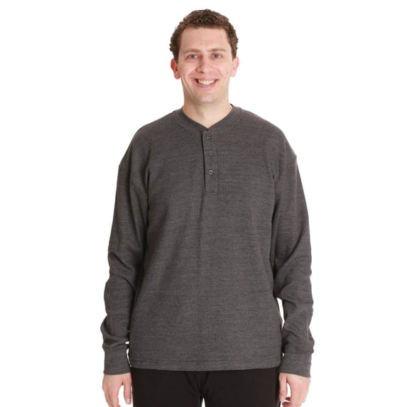 #followme Henley Thermal Shirt for Men Breathable Long Sleeve Shirt (Charcoal, Small)