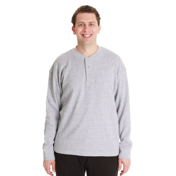 #followme Henley Thermal Shirt for Men Breathable Long Sleeve Shirt (Grey, Large)