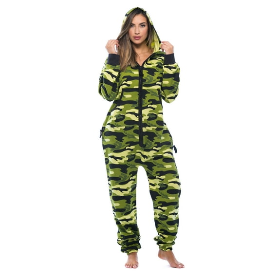 #followme Jumpsuit Adult Bodysuit Pajamas (Green - Camo Womens, Small)