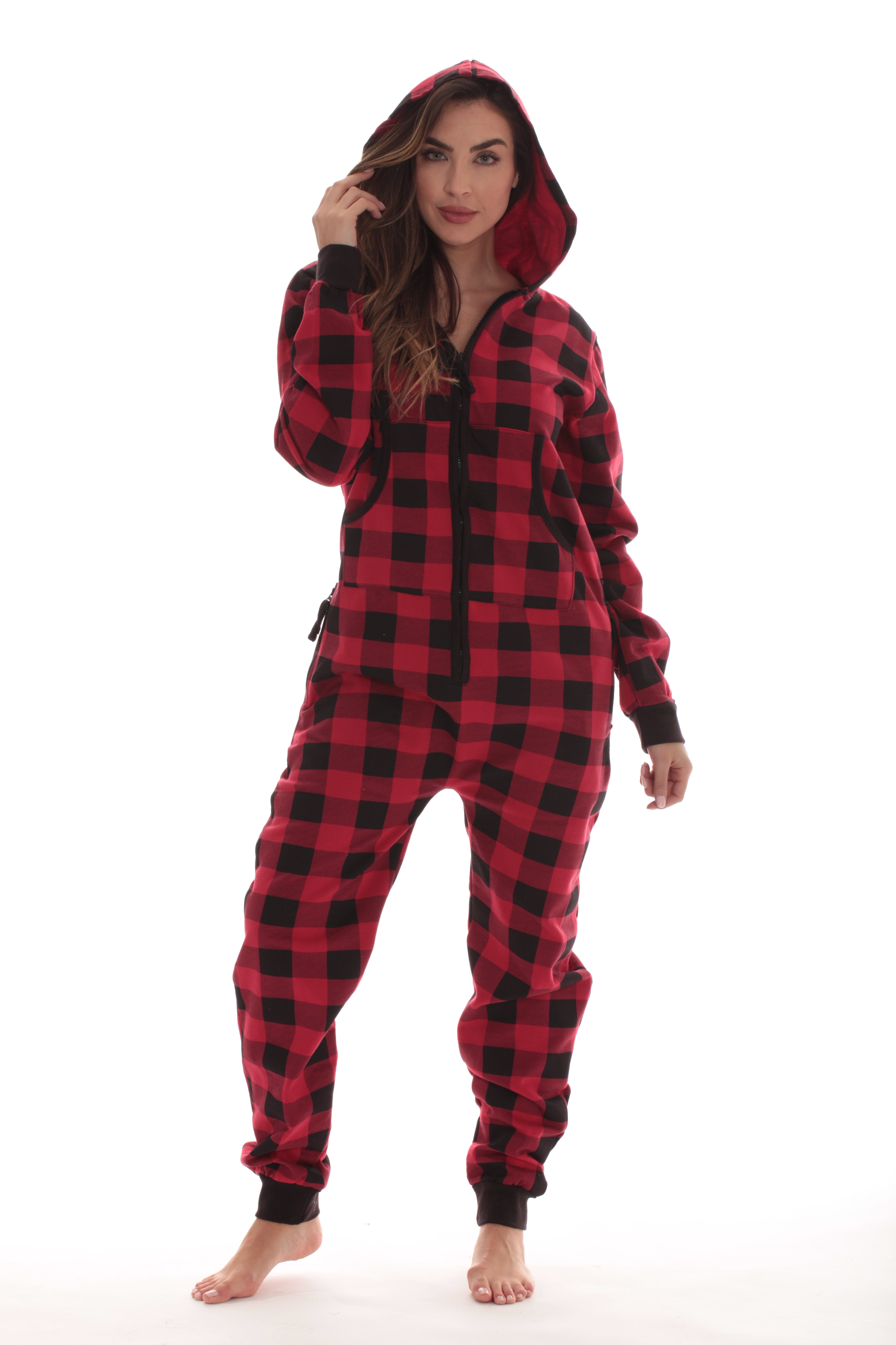 Buffalo plaid onesie adult sales