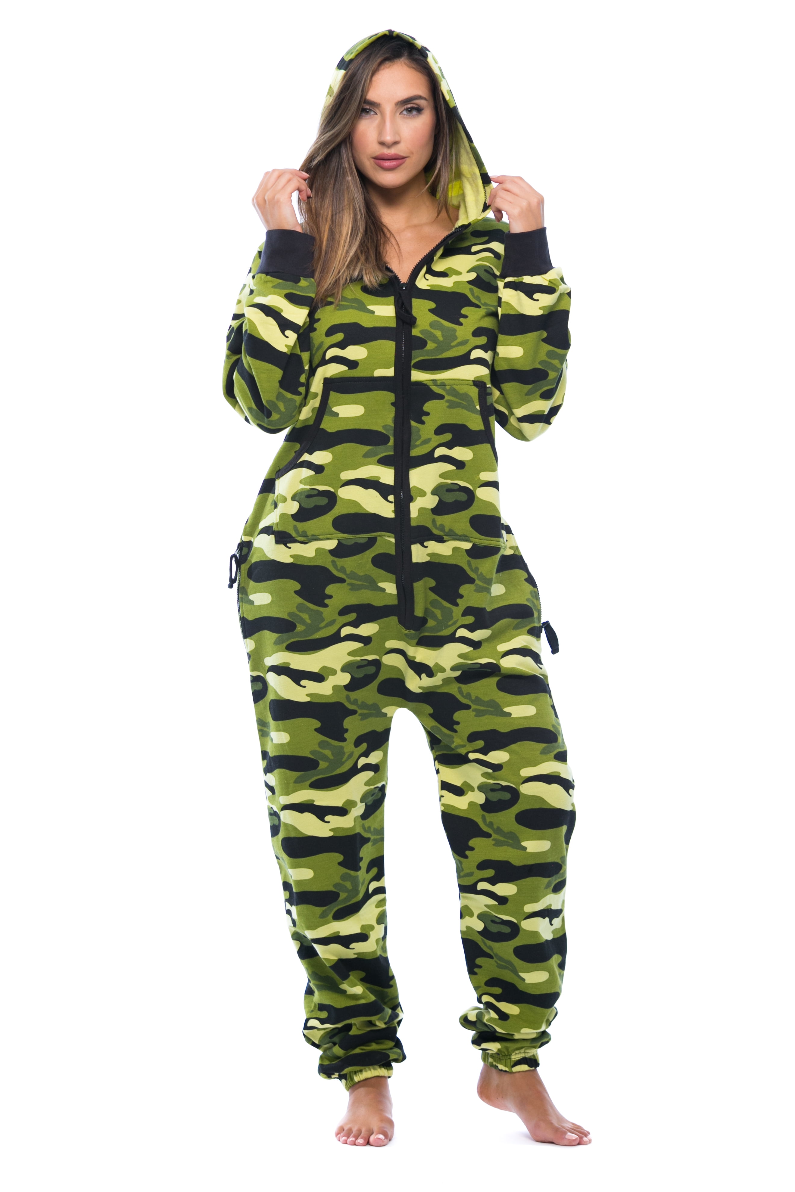 followme Jumpsuit Adult Onesie Pajamas Green Camo Womens Small