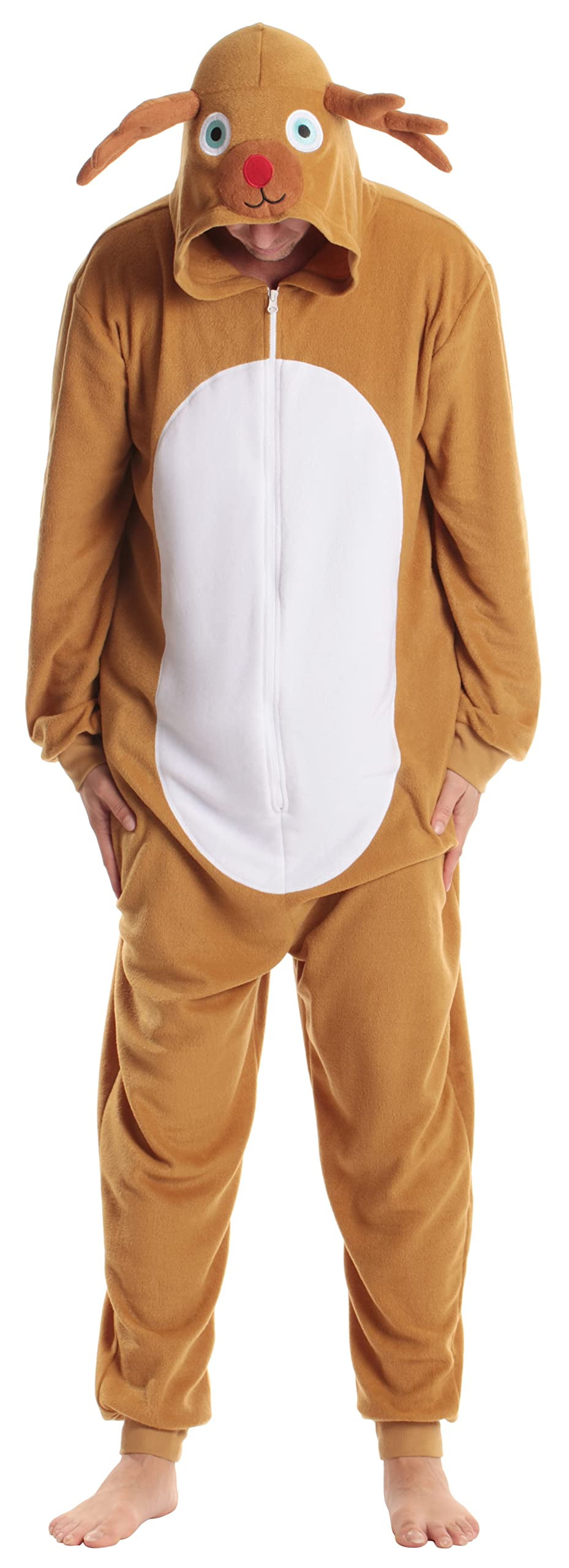 #followme Men’s Adult Onesie Holiday Microfleece Jumpsuit One-Piece Pajamas (Reindeer Buffalo Plaid, Medium)