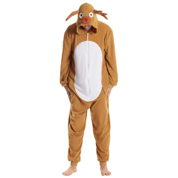 #followme Men’s Adult Onesie Holiday Microfleece Jumpsuit One-Piece Pajamas (Reindeer Buffalo Plaid, X-Large)