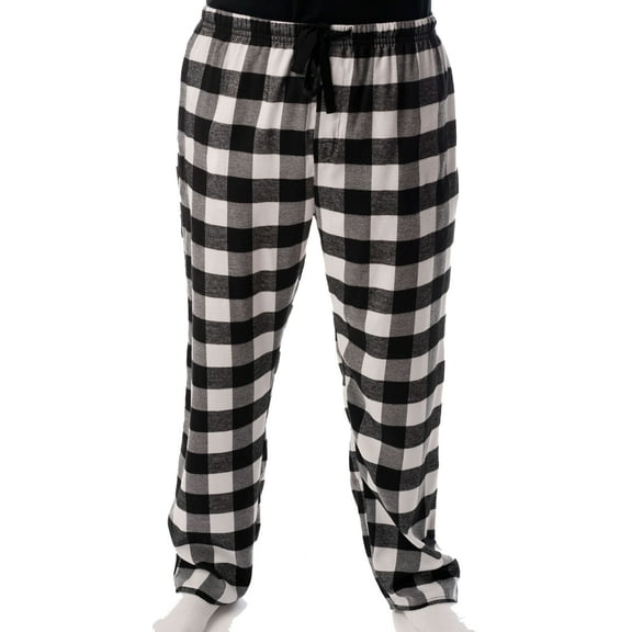 #followme Men's Flannel Pajamas - Plaid Pajama Pants for Men - Lounge & Sleep PJ Bottoms (Black / White - Buffalo Plaid, Large)