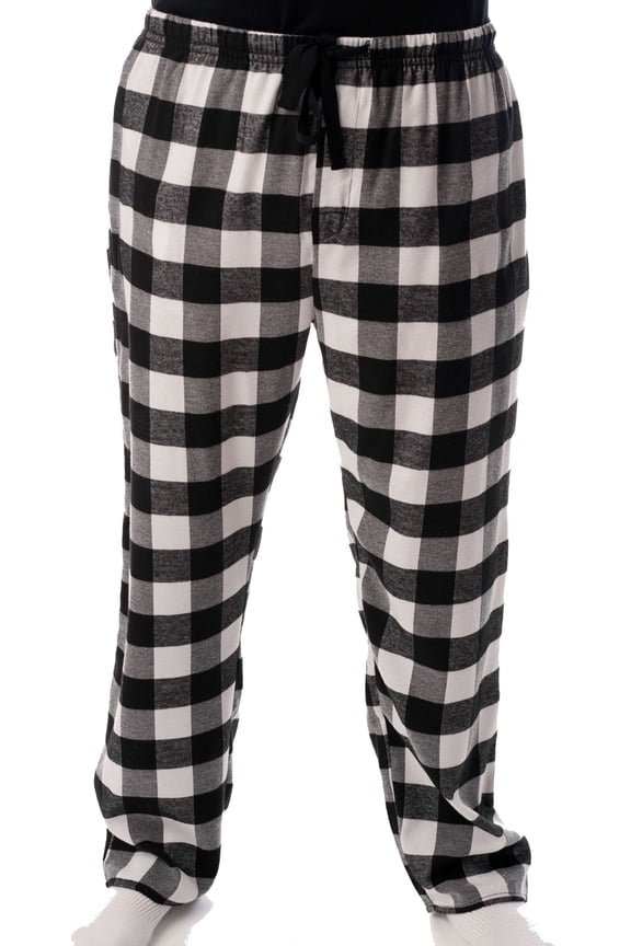 #followme Men's Flannel Pajamas - Plaid Pajama Pants for Men - Lounge & Sleep PJ Bottoms (Black / White - Buffalo Plaid, Large)