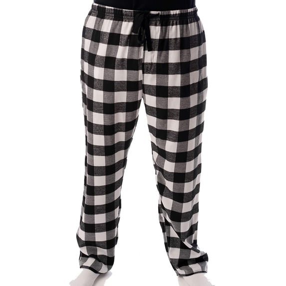#followme Men's Flannel Pajamas - Plaid Pajama Pants for Men - Lounge & Sleep PJ Bottoms (Black & White Buffalo Plaid, Small)