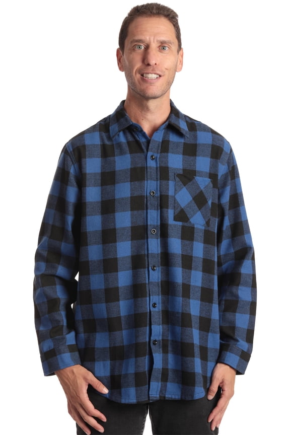 #followme Men's Flannel Shirt – Long Sleeve Button-Down, Classic Plaid, Soft Cotton Blend, Casual & Workwear Shirt (Buffalo Plaid - Royal Black, Medium)