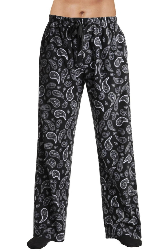 #followme Men's Microfleece Pajamas - Paisley Bandana Print Pajama Pants for Men - Lounge & Sleep PJ Bottoms 45902-V-10780-BLK-S