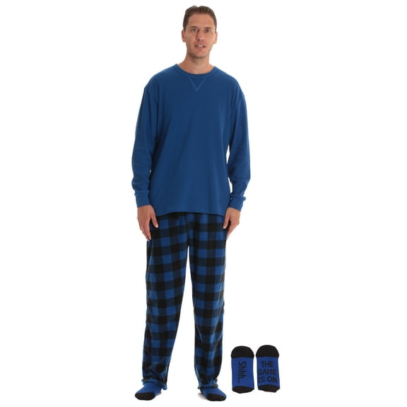 #FollowMe Mens Novelty Pajama Pants Set with Matching Socks  Fun & Comfy Sleepwear (Buffalo Plaid - The Game Is On, Small)