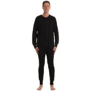 #followme Men's Solid Thermal Henley Adult Onesie (Black, Small)
