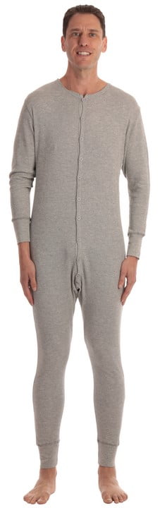 #followme Men's Solid Thermal Henley Adult Onesie (Heather Grey, Medium)