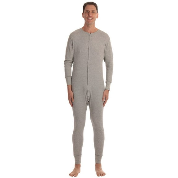 #followme Men's Solid Thermal Henley Adult Onesie (Heather Grey, Medium)