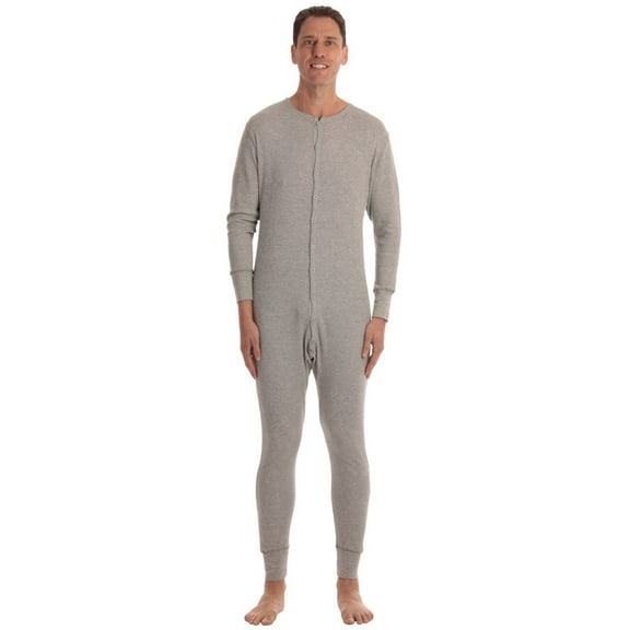#followme Men's Solid Thermal Henley Adult Onesie (Heather Grey, Small)