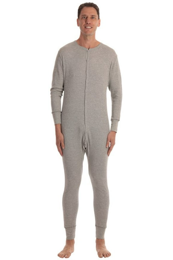 #followme Men's Solid Thermal Henley Adult Onesie (Heather Grey, X-Large)
