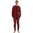 thumbnail image 1 of #followme Men's Solid Thermal Henley Adult Onesie (Red - Buffalo Plaid, Large), 1 of 3
