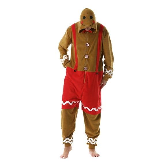 #followme Mens Adult Bodysuit Holiday Microfleece Jumpsuit One-Piece Pajamas (Gingerbread Man, XX-Large)
