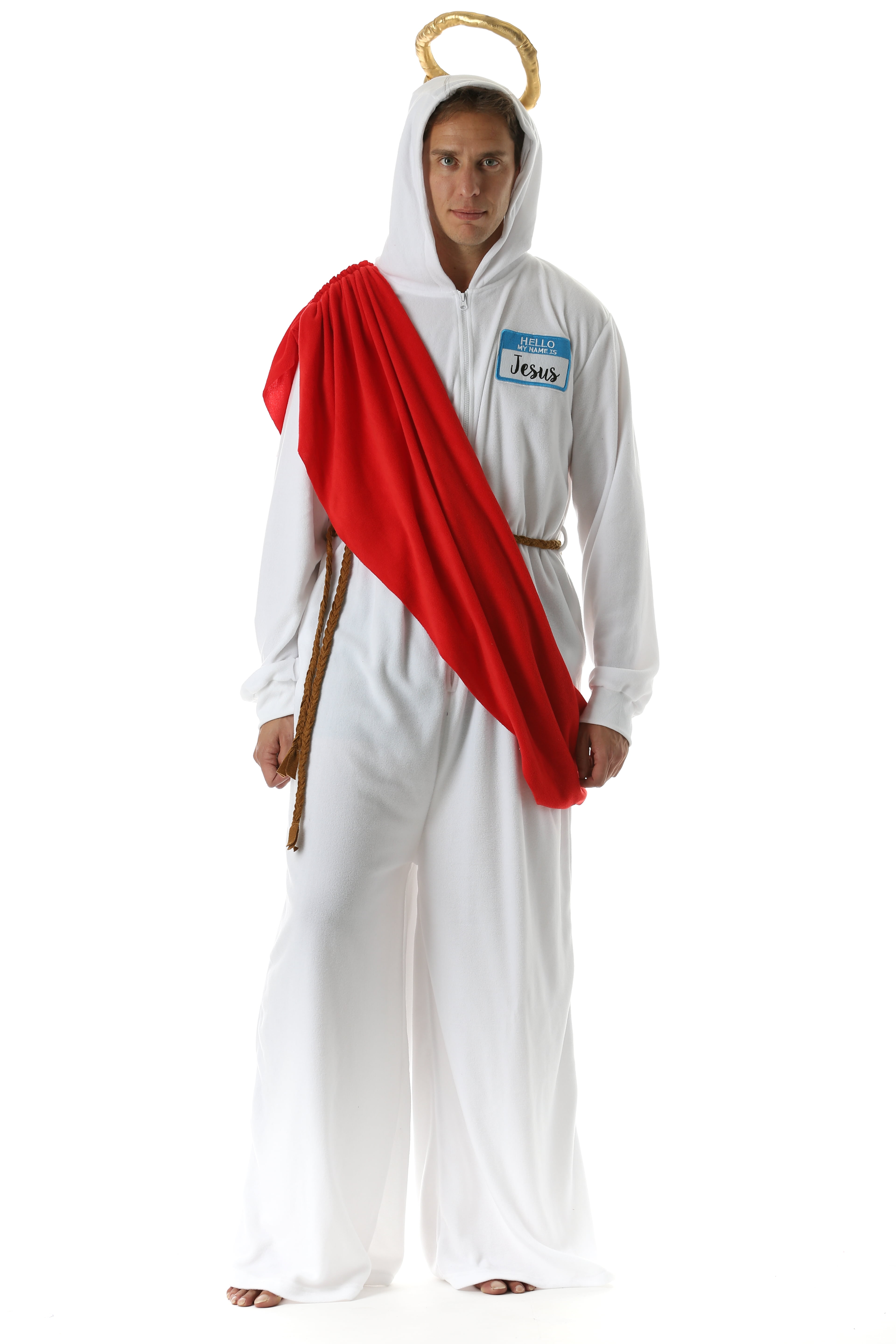 #followme Mens Adult Bodysuit Holiday Microfleece Jumpsuit One-Piece Pajamas (Jesus, Large)