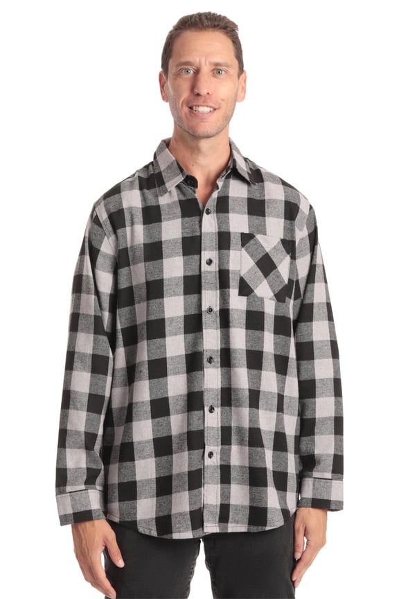 #followme Mens Button Down Shirt (Buffalo Plaid - Grey Black, XX-Large)