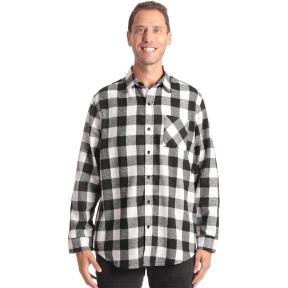 #followme Mens Button Down Shirt (Buffalo Plaid - White Black, Large)