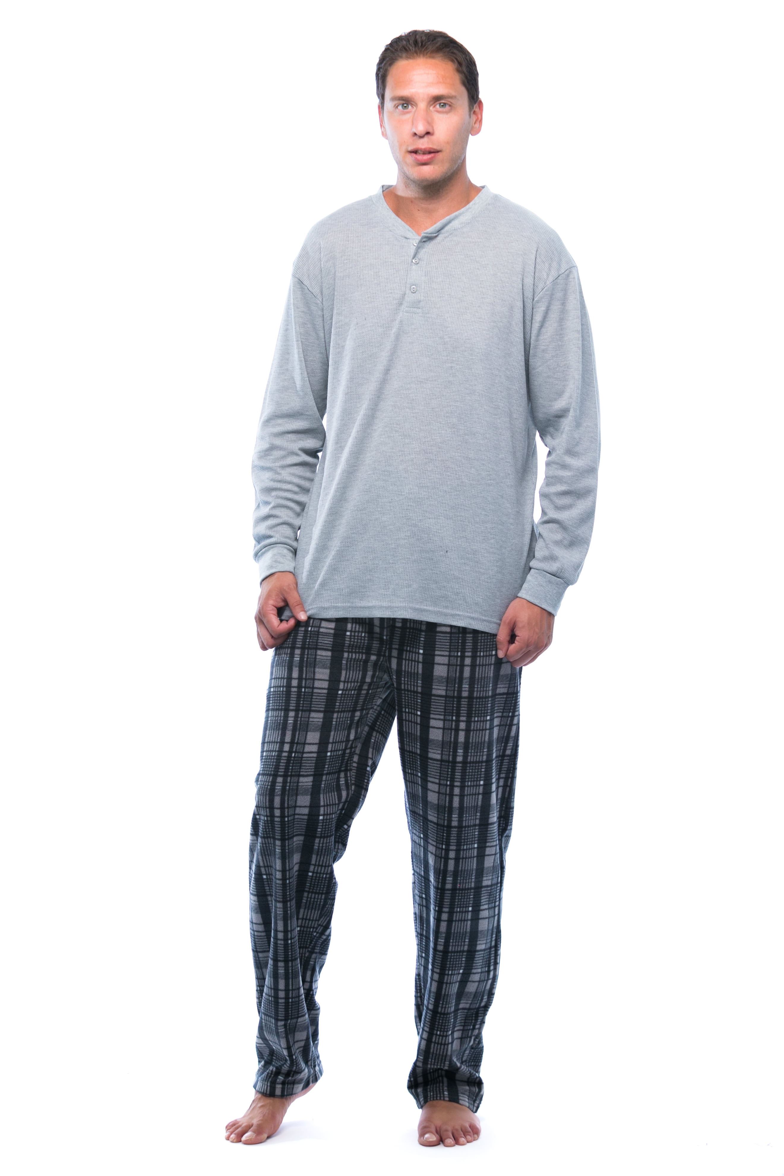 followme Mens PJ Set Fleece Pajama Bottom w/ Thermal Top (Charcoal