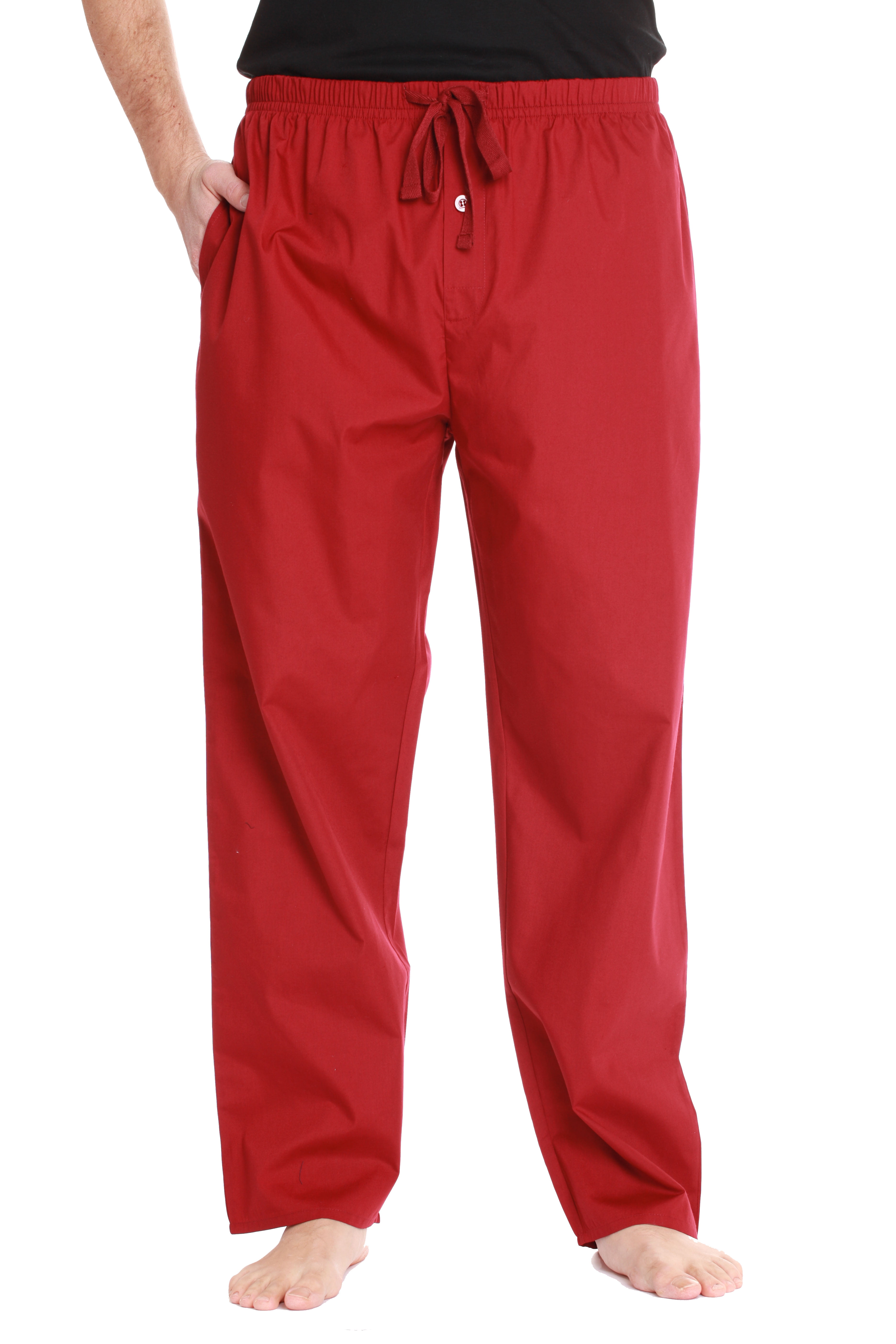 followme Mens Solid Poplin Pajama Pants with Pockets (Large, Burgundy)