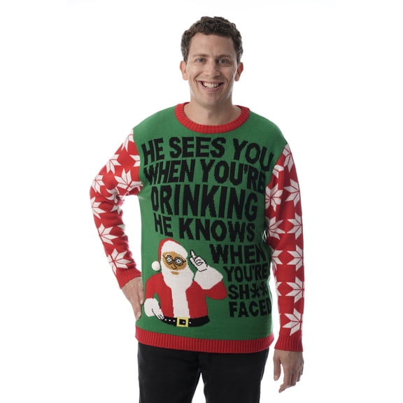 #followme Mens Ugly Christmas Sweater - Sweaters for Men 6774-10195-XXL (Green - Santa Sees You, X-Large)