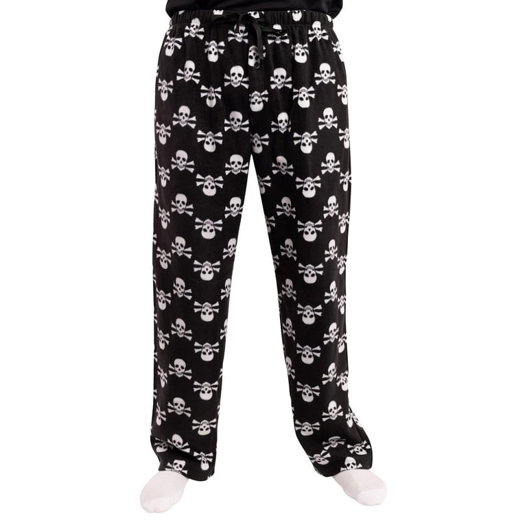#followme Microfleece Men’s Buffalo Plaid Pajama Pants with Pockets (Black  Skull Crossbones, Medium)