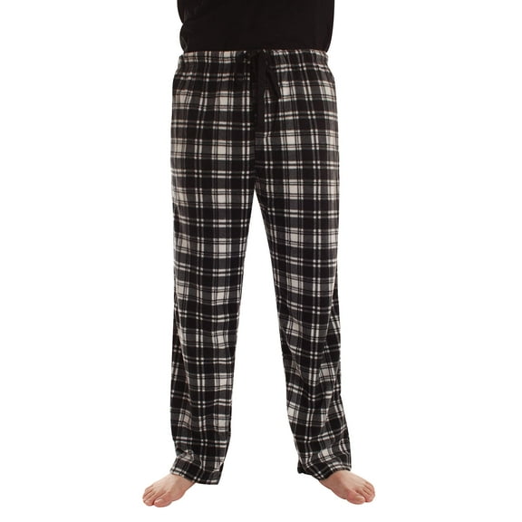 #followme Microfleece Mens Buffalo Plaid Pajama Pants with Pockets (Black & White Plaid, Large)