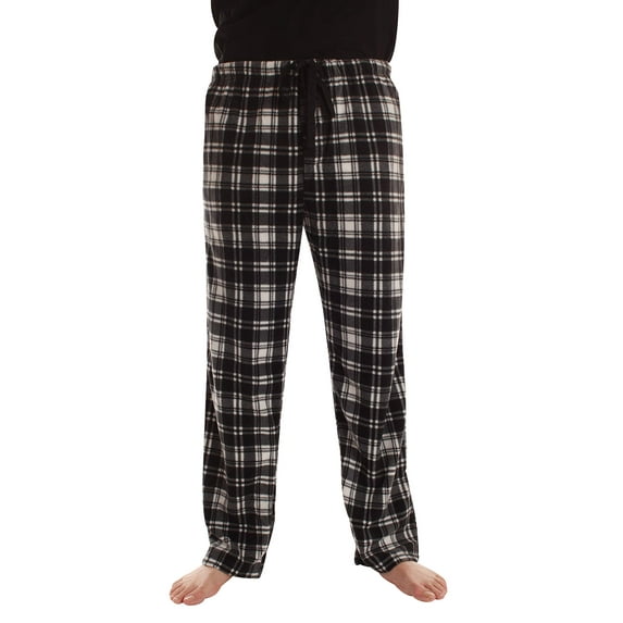 #followme Microfleece Men’s Buffalo Plaid Pajama Pants with Pockets (Black & White Plaid, Small)